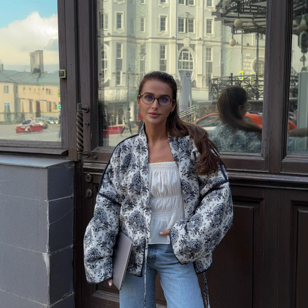 Quilted jacket for women with floral design and modern cut Lune London