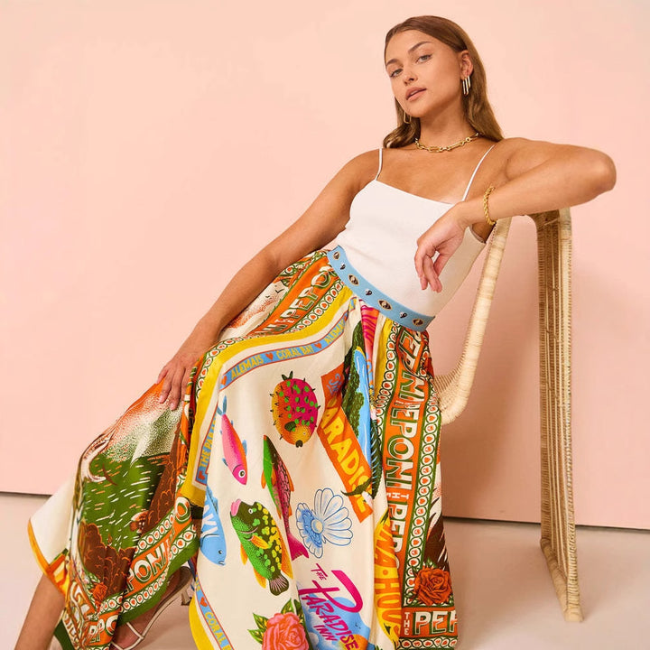 Maxi Skirt for Women with Colorful Print and Chic & Stylish Flowing Cut