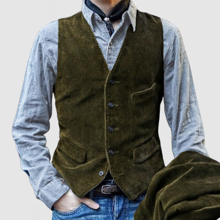 Men's Cord Waistcoat In A Rustic Look with Practical Pockets Lune London