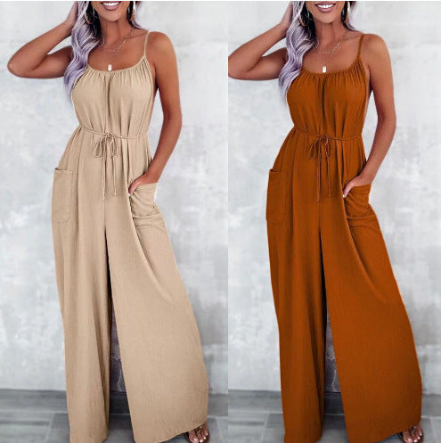 Lightweight sleeveless jumpsuit for women with adjustable belt Lune London