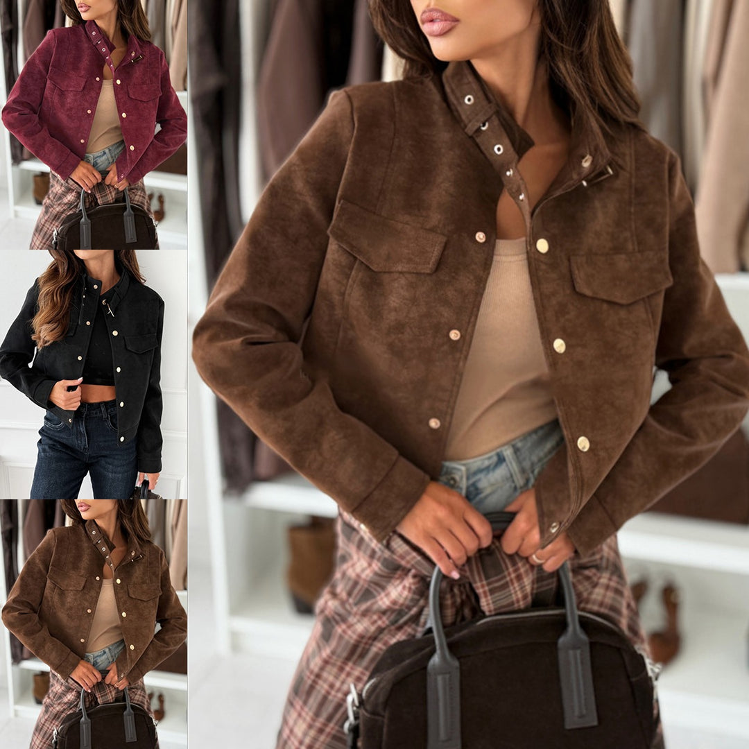 Short biker jacket for women with decorative buttons Lune London