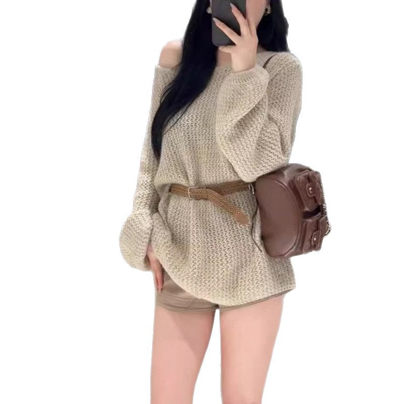 Pull en tricot pour femmes avec design à épaules dénudées et coupe décontractée Chic & Stil