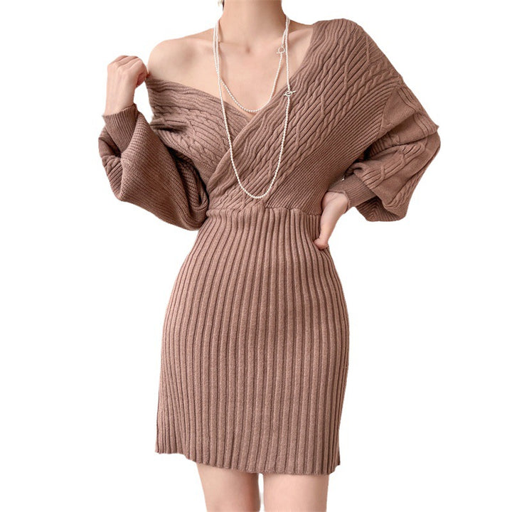 Robe en tricot pour femmes avec décolleté en V et structure côtelée Chic & Stil
