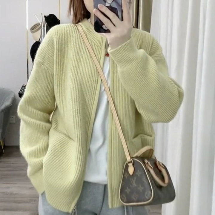 Knitted jacket for women with textured design and open collar Lune London
