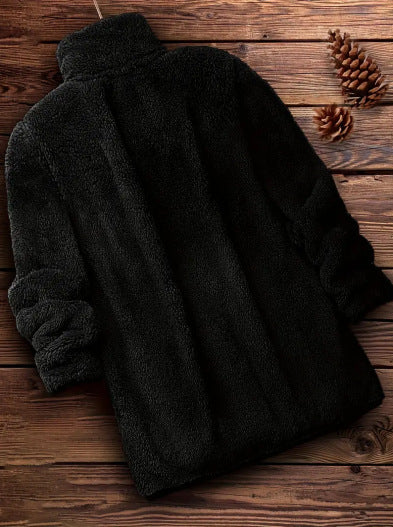 Ladies Soft Teddy Jacket with High Collar and Side Pockets Lune London