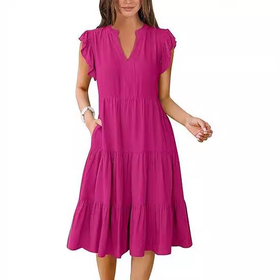 Leisure dress for women with ruffled details and pockets Lune London