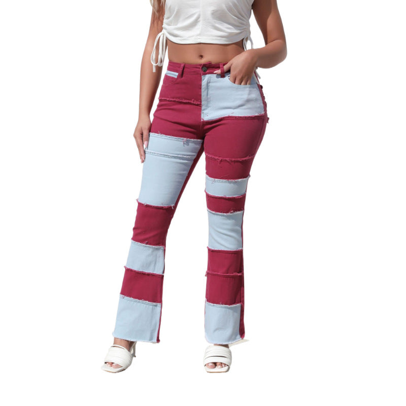 Women's bootcut jeans with a modern patchwork design and casual fringes Lune London