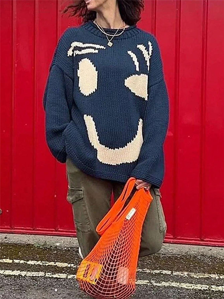 Chunky knit sweater for women with creative Smiley pattern Lune London