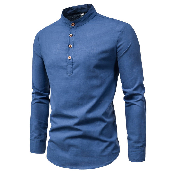 Trendy long-sleeve shirt for men with a high collar and elegant button placket Lune London