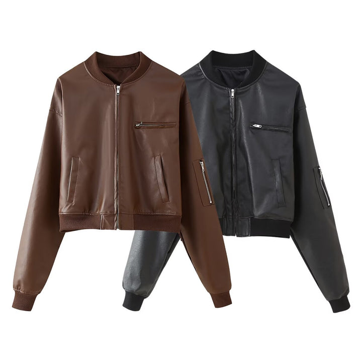 Women's trendy bomber jacket with casual leather look and practical pockets Lune London