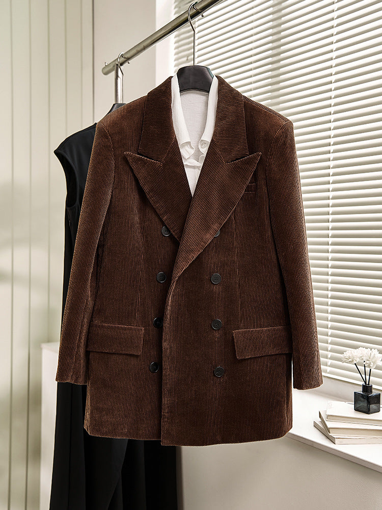 Blazer élégant en cord pour femmes avec double rangée de boutons et coupe classique Chic & Stil