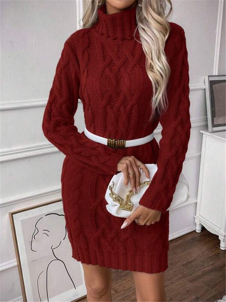 Knit dress for women with high collar and embossed pattern Lune London