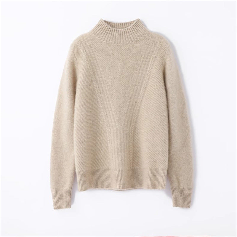 Knit sweater for women with high collar and cable pattern Lune London