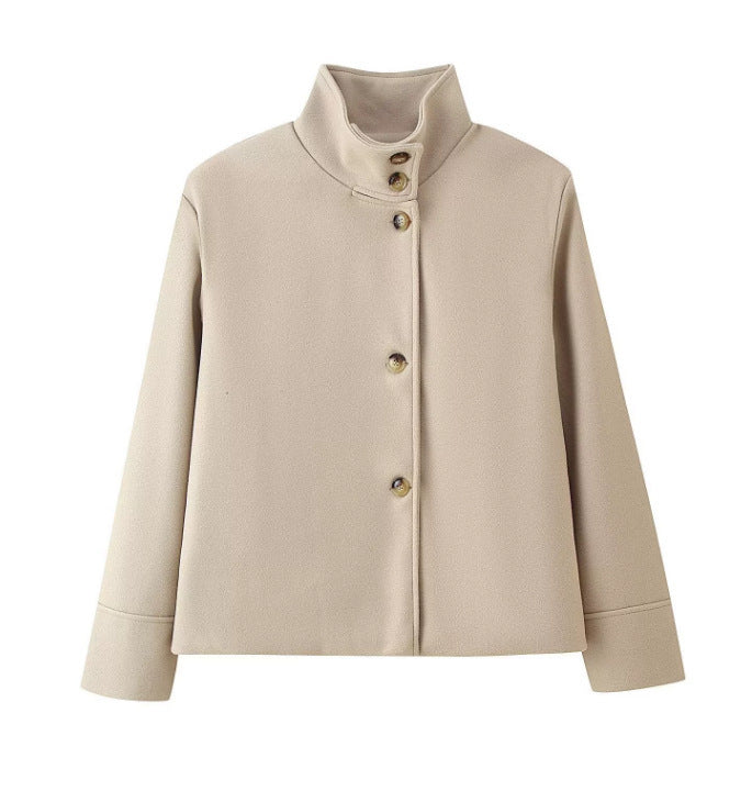 Ladies trendy short jacket with high collar and comfortable button details Lune London