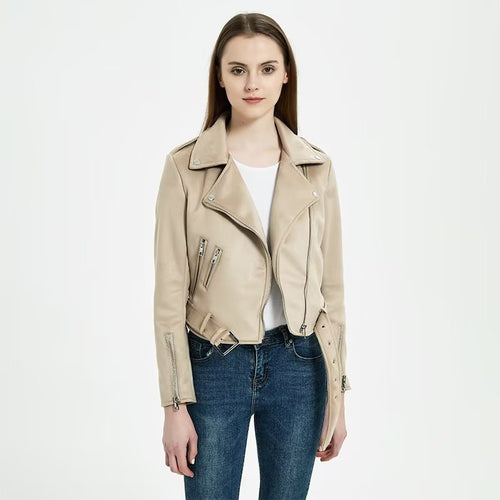 Stylish biker jacket for women with an elegant look in suede with practical pockets Lune London