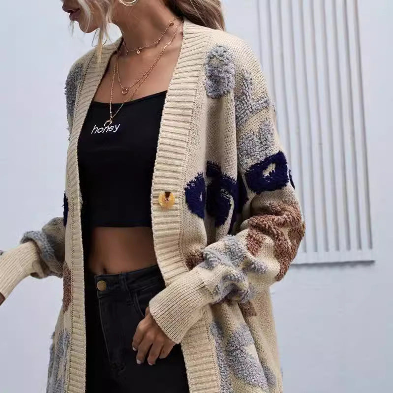 Ladies Grobtricot Cardigan with colorful pattern Lune London