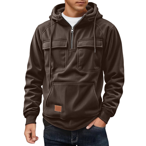 Fleece pullover for men with zip collar and practical pockets Lune London