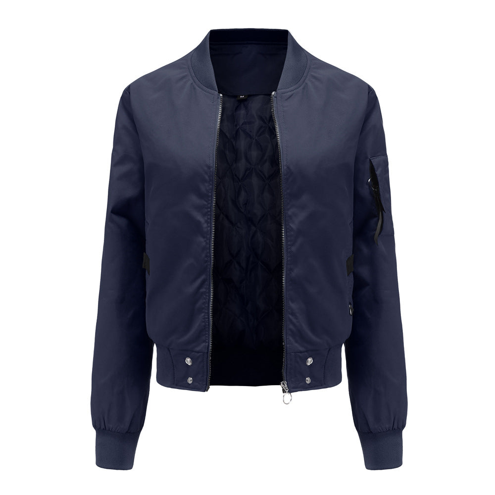 Trendy women's bomber jacket with practical pockets and chic side inserts
