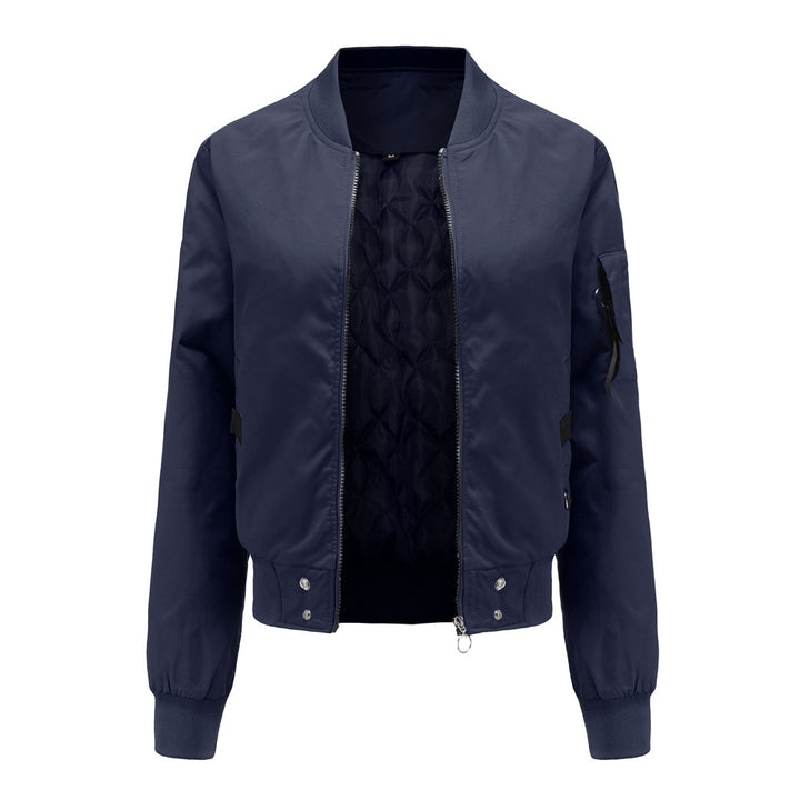Trendy women's bomber jacket with practical pockets and chic side inserts