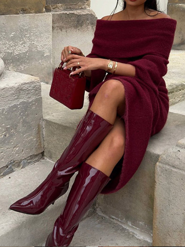 Off-shoulder knitted dress for women with wide sleeves Lune London