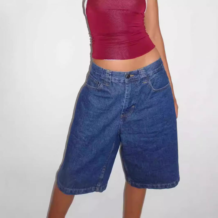 Women's casual denim shorts with a wide cut and high side pockets Lune London