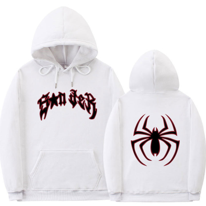 Women's hoodie with striking spider motif and coarse lettering Lune London