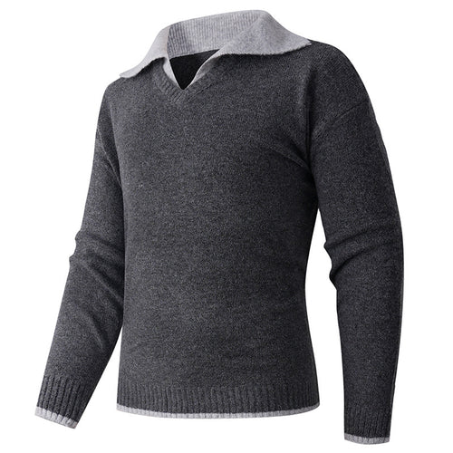 Pull-over V élégant hommes avec col de chemise glissant et texture de haute qualité Lune London