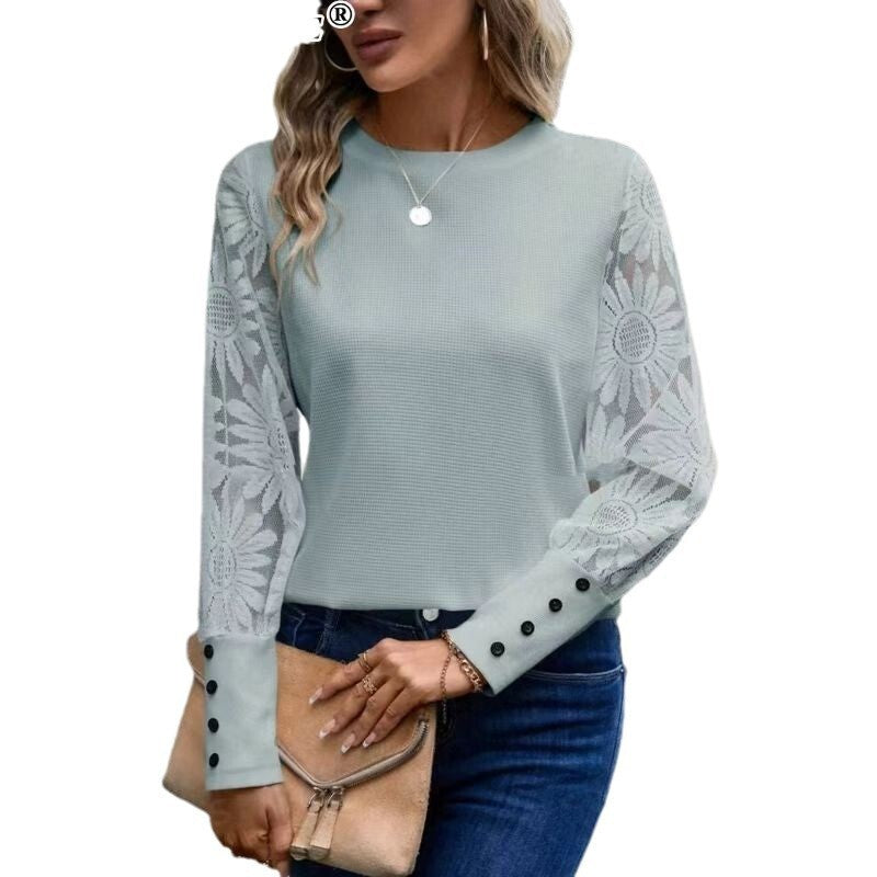 Ladies Elegant Top with Floral Crochet Sleeves Lune London