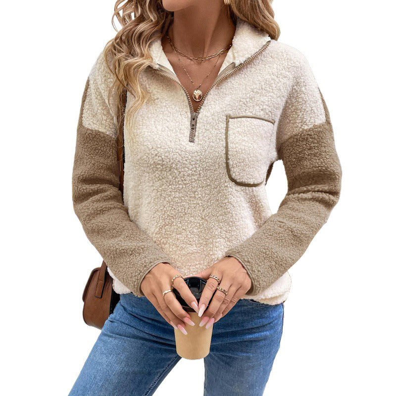 Fleece pullover for women with half-zip and pockets Lune London