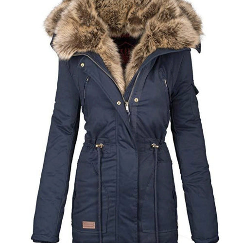 Parka women lined with removable faux fur collar and practical zippered pockets Lune London