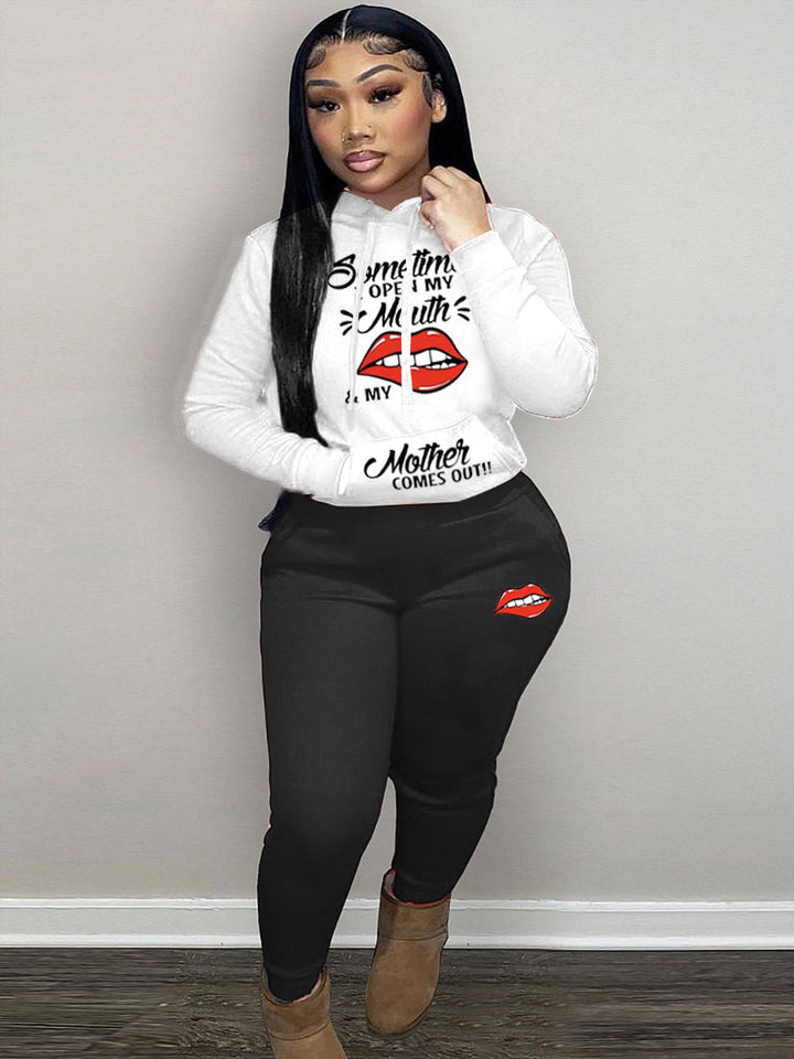 Women's hoodie and jogging set with creative lips pattern Lune London