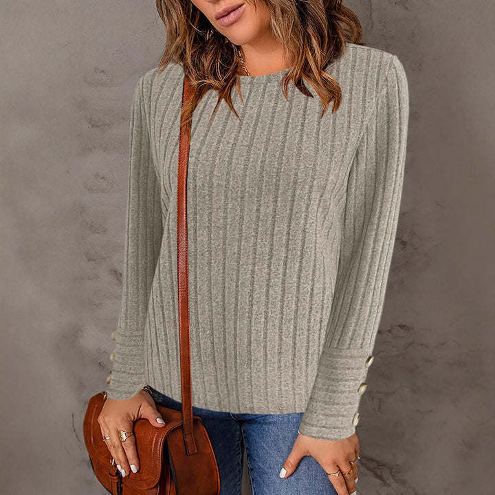 Women's stylish knit top with ribbed structure and elegant button details Lune London