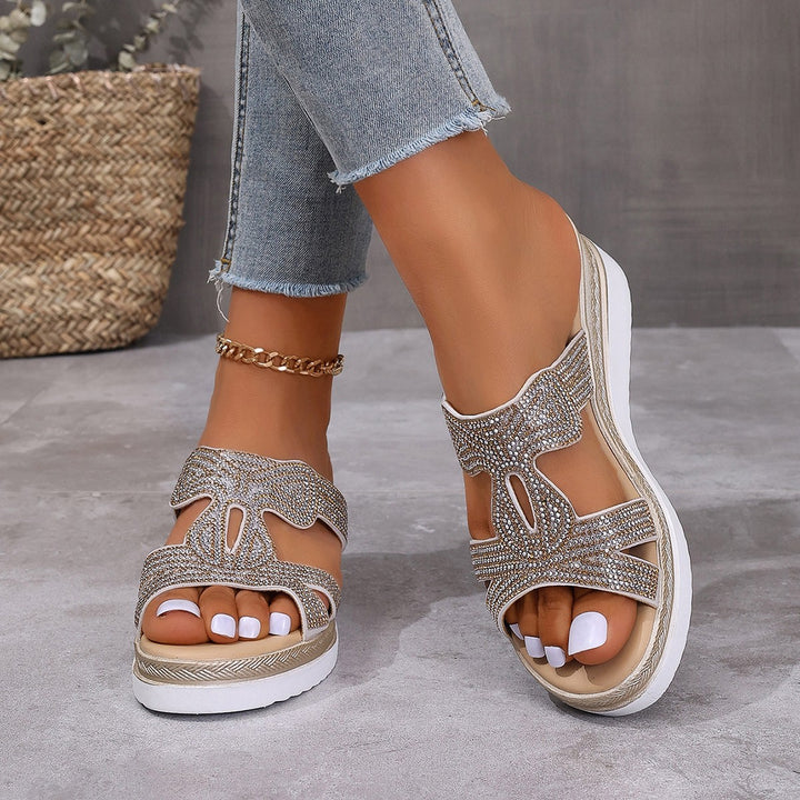 Sparkling platform sandals for women with sparkling rhinestone ornament Lune London