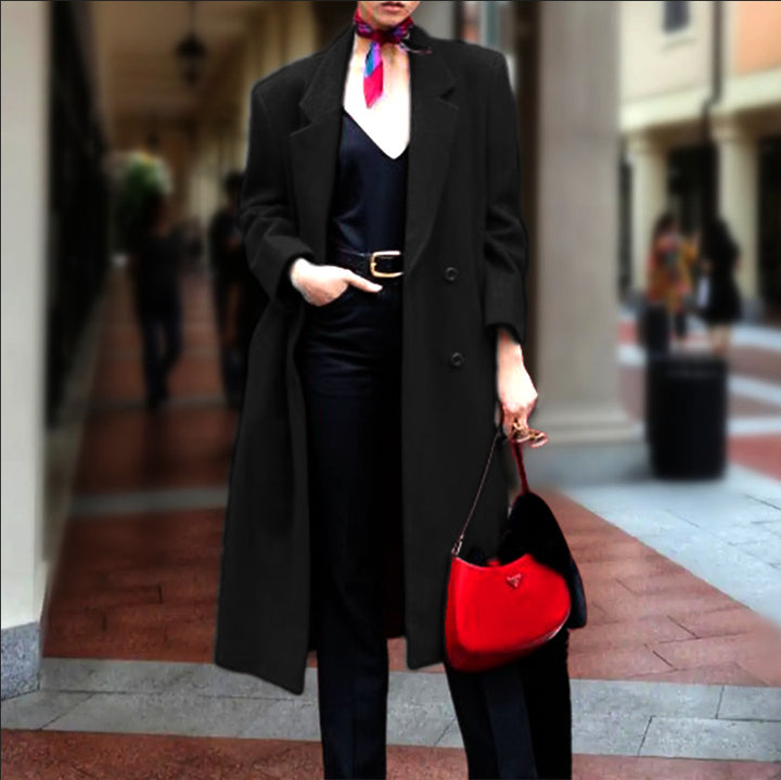 Elegant long coat for women with double-breasted buttons and generous cut Lune London