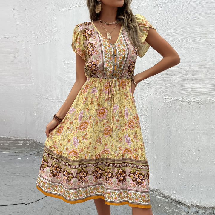 Floral print A-line dress for women with ruffle sleeves Lune London
