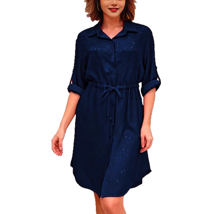 Robe chemise pour femmes avec cordon de taille et accents scintillants Chic & Stil