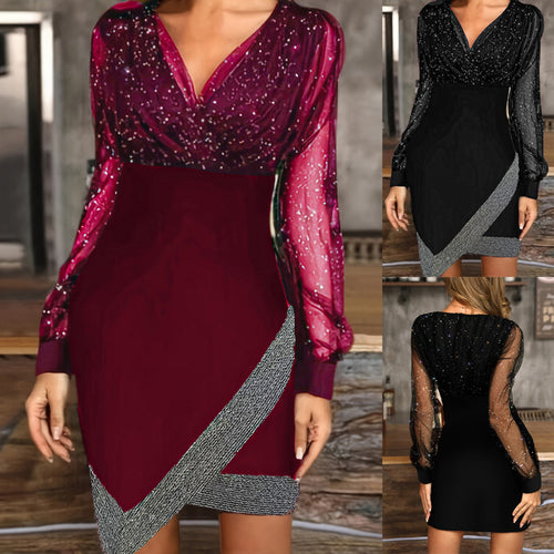 Women Elegant Wrap Dress with Sparkling Details and Sheer Sleeves Lune London