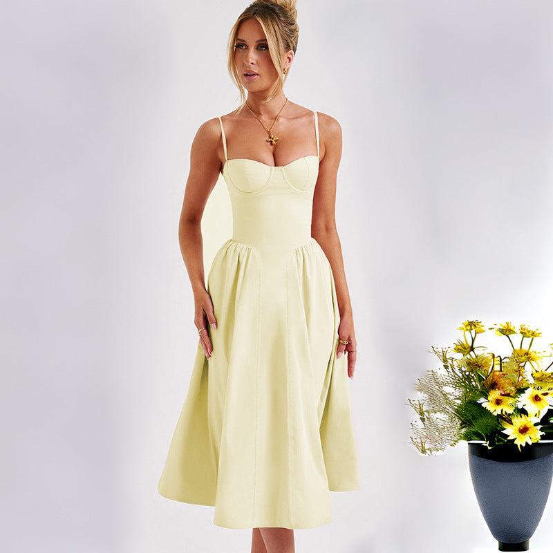 Midi dress for women with aesthetic heart neckline and flared skirt Chic & Stil