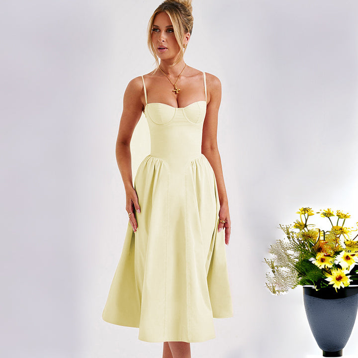 Midi dress for women with aesthetic heart neckline and flared skirt Chic & Stil