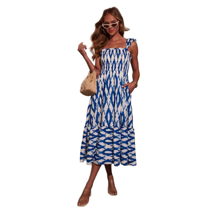 Maxi dress for women with elastic bodice, ruffle details, and practical pockets Chic & Stil
