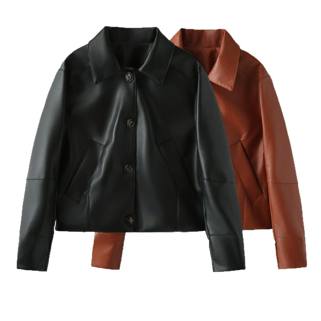 Women's faux leather jacket with modern button details Lune London
