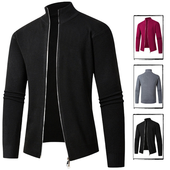 Knitted men's jacket with high collar and zipper Lune London