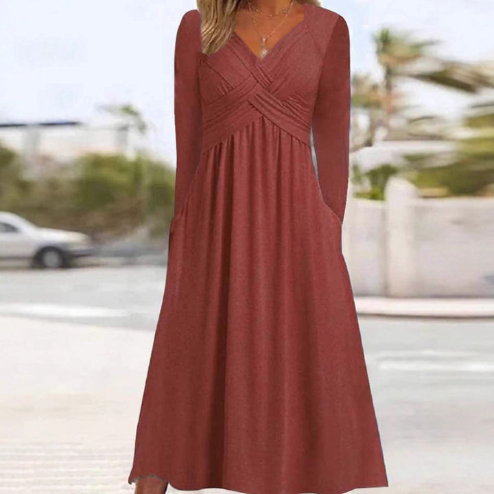 Ladies Elegant Maxi Dress with Draped Effect and Chic Pockets