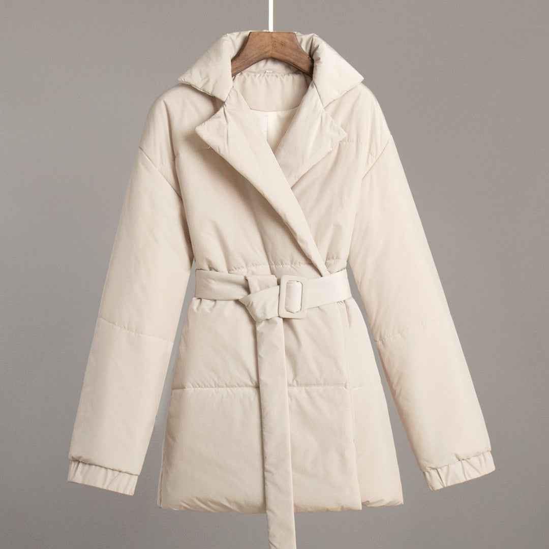 Women Elegant and warm quilted jacket with waist belt Lune London