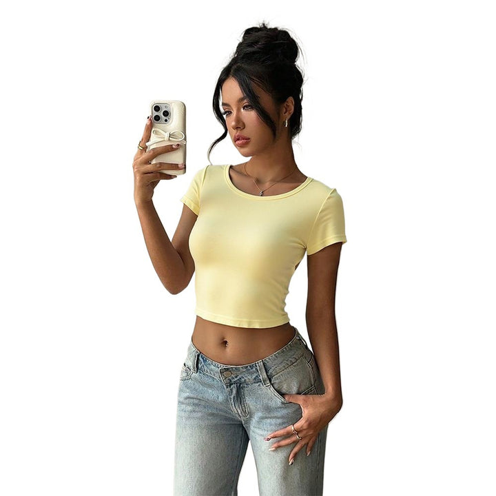 T-shirt court tendance pour femmes avec col rond Chic & Stil