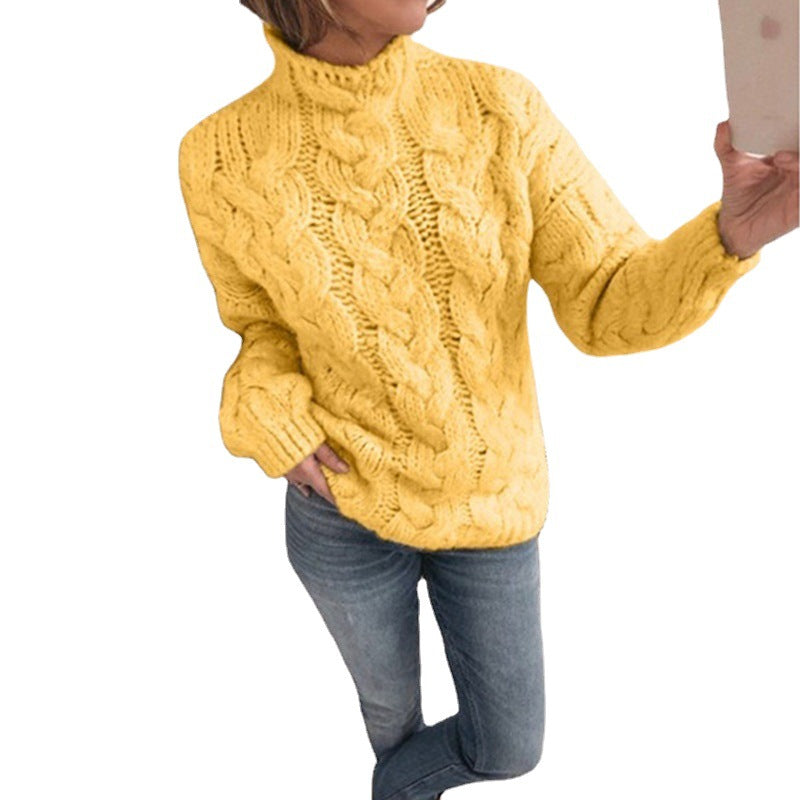 Pull en tricot pour femmes avec un motif de câble extravagant et un col haut Chic & Stil