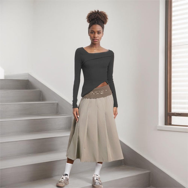 Asymmetrical long sleeve shirt for women with elegant wrap design Chic & Stil