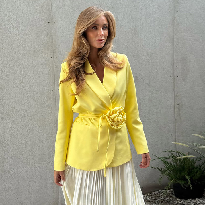 Ladies Elegant Blazer Jacket with Chic Floral Buckle and Style