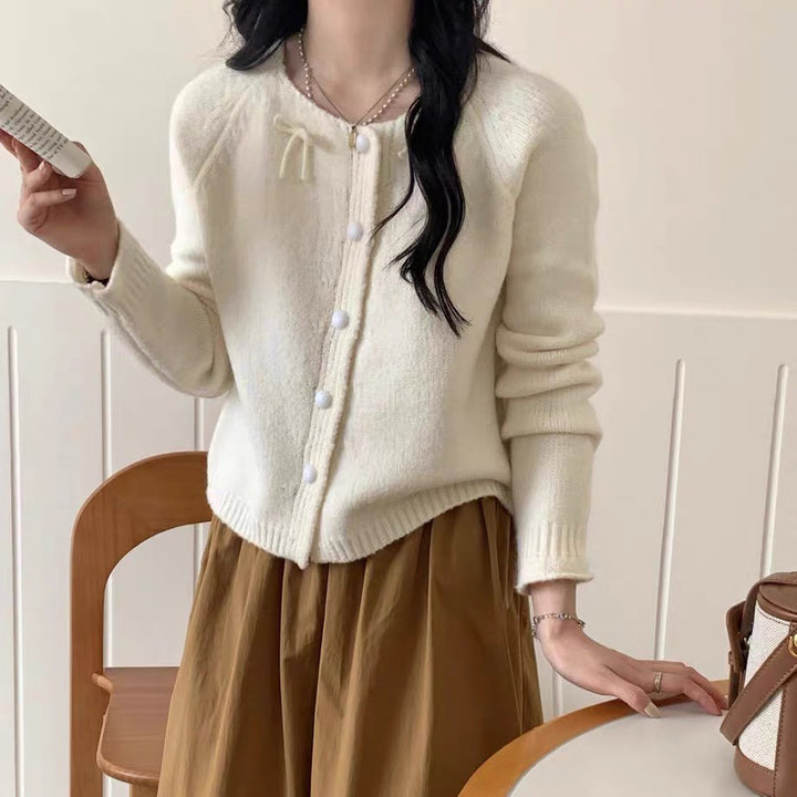Ladies Cozy Pullover with Decorative Knots and Large Buttons Lune London