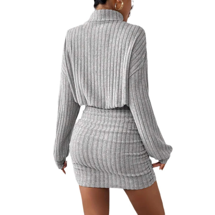 Knit dress for women with high collar and ribbed texture Lune London